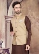 Brown And Cream Color Nehru Jacket Suit